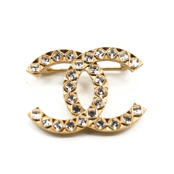 Chanel Jewelry - CHANEL Large Gold & Crystal CC Brooch